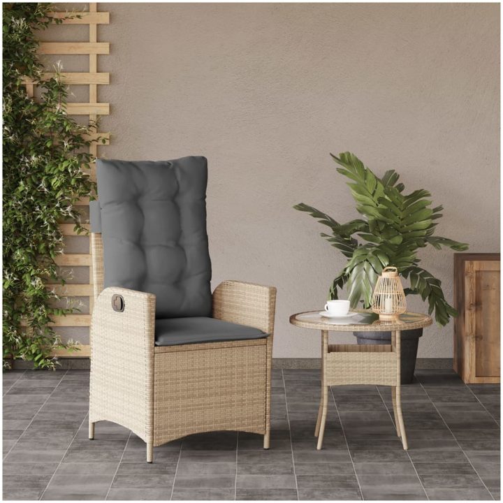 Justerbar trädgårdsstol med dynor mixbeige konstrotting vidaXL – bild 3