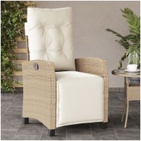 Justerbar trädgårdsstol med fotstöd beige konstrotting vidaXL