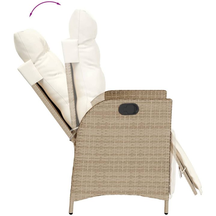 Justerbar trädgårdsstol med fotstöd beige konstrotting vidaXL – bild 7