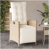 Justerbar trädgårdsstol med fotstöd beige konstrotting vidaXL