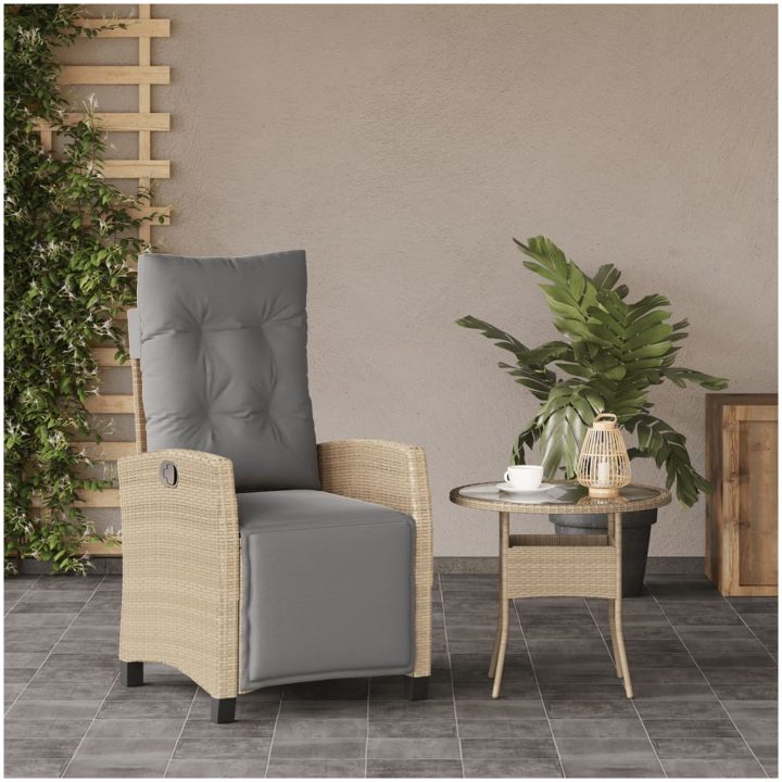 Justerbar trädgårdsstol med fotstöd mixbeige konstrotting vidaXL – bild 3