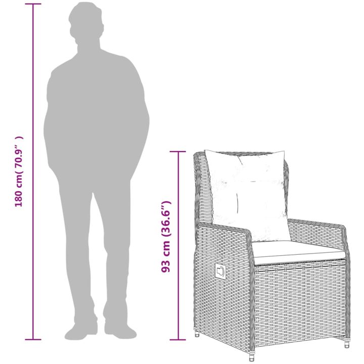 Justerbara trädgårdsstolar 2 st beige konstrotting vidaXL – bild 11