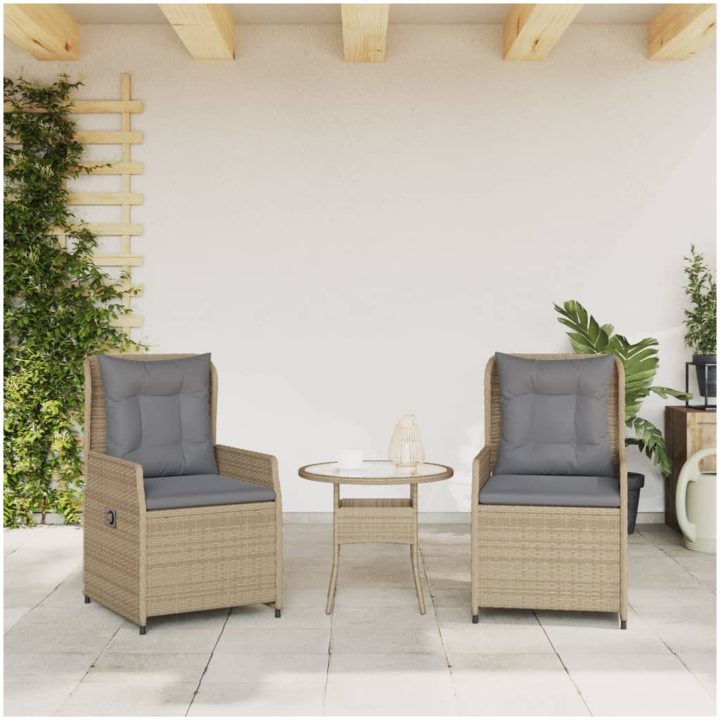 Justerbara trädgårdsstolar 2 st beige konstrotting vidaXL – bild 3