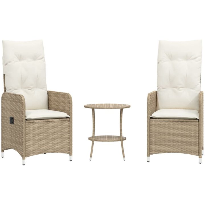 Justerbara trädgårdsstolar 2 st med bord beige konstrotting vidaXL – bild 2