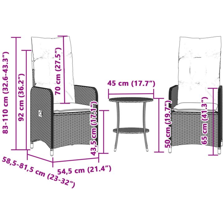 Justerbara trädgårdsstolar 2 st med bord beige konstrotting vidaXL – bild 11