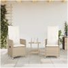 Justerbara trädgårdsstolar 2 st med bord beige konstrotting vidaXL – miniatyr 3