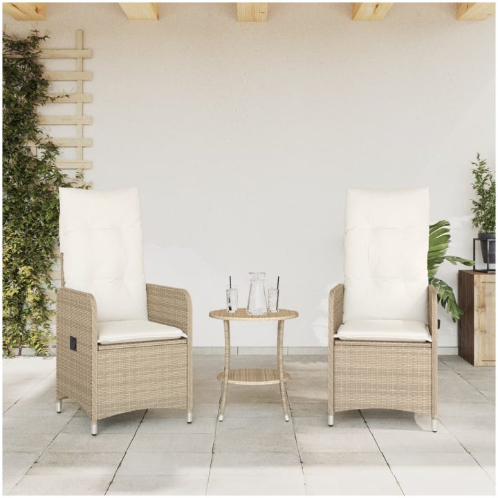 Justerbara trädgårdsstolar 2 st med bord beige konstrotting vidaXL – bild 3