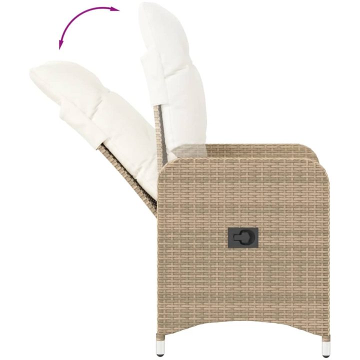 Justerbara trädgårdsstolar 2 st med bord beige konstrotting vidaXL – bild 8