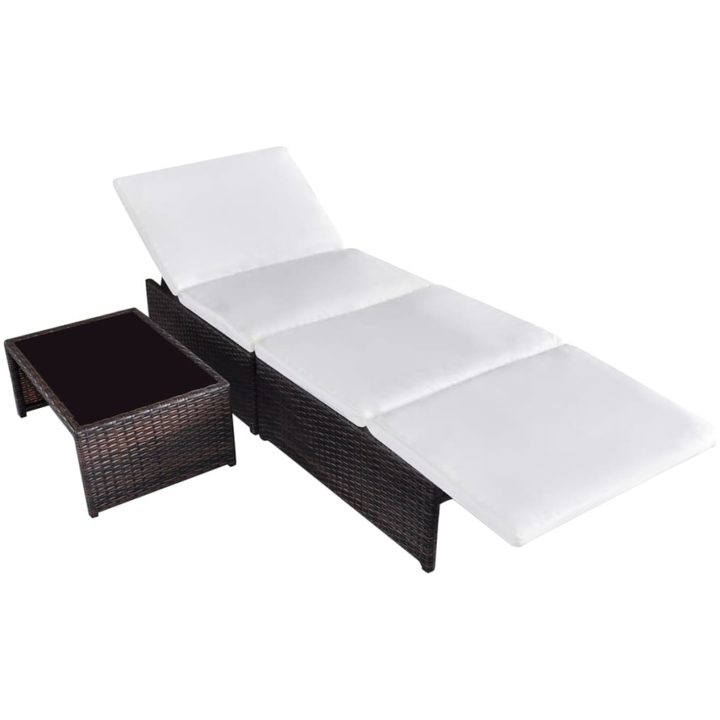 Justerbara trädgårdsstolar 2 st med bord brun konstrotting vidaXL – bild 4