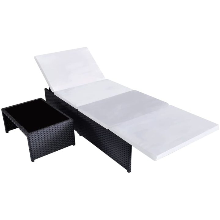 Justerbara trädgårdsstolar 2 st med bord svart konstrotting vidaXL – bild 4