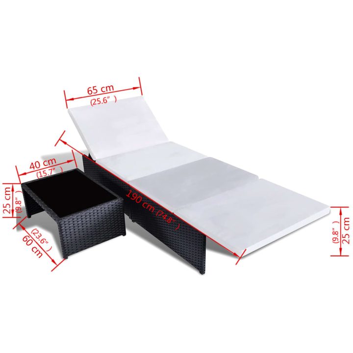 Justerbara trädgårdsstolar 2 st med bord svart konstrotting vidaXL – bild 6