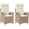 Justerbara trädgårdsstolar 2 st med dynor beige konstrotting vidaXL – miniatyr 2
