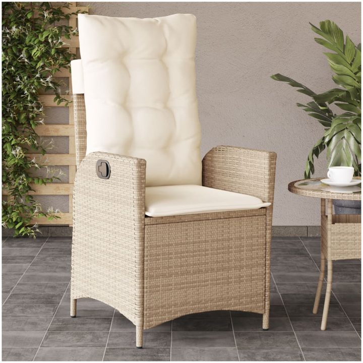 Justerbara trädgårdsstolar 2 st med dynor beige konstrotting vidaXL – bild 3