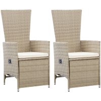 Justerbara trädgårdsstolar 2 st med dynor konstrotting beige vidaXL