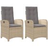 Justerbara trädgårdsstolar 2 st med dynor mixbeige konstrotting vidaXL – miniatyr 2