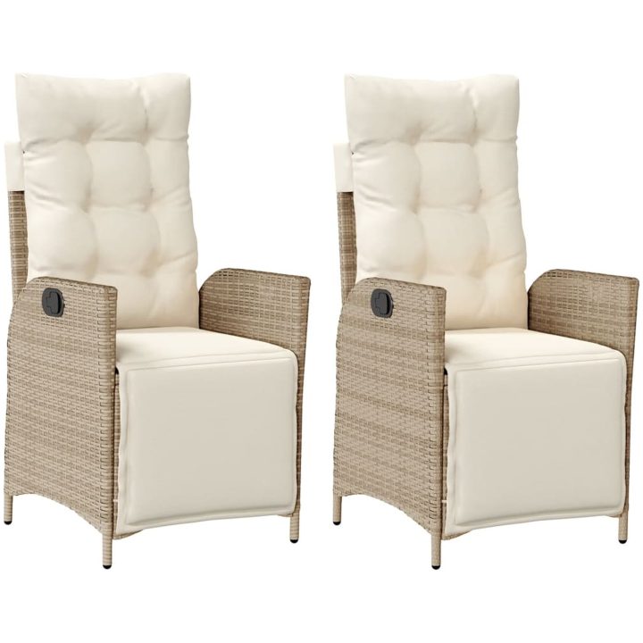 Justerbara trädgårdsstolar 2 st med fotstöd beige konstrotting vidaXL – bild 2