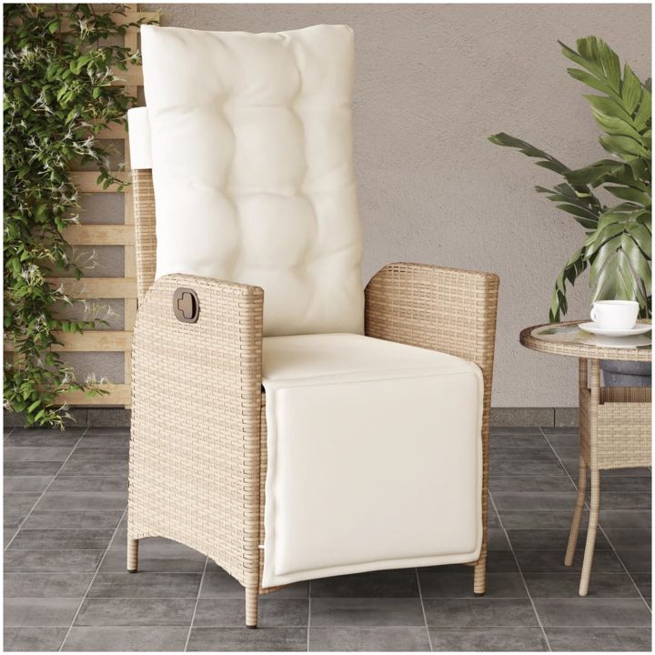 Justerbara trädgårdsstolar 2 st med fotstöd beige konstrotting vidaXL – bild 3