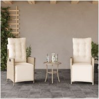Justerbara trädgårdsstolar 2 st med fotstöd beige konstrotting vidaXL