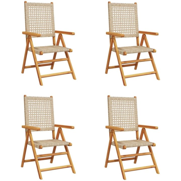 Justerbara trädgårdsstolar 4 st beige konstrotting/massivt trä vidaXL – bild 2