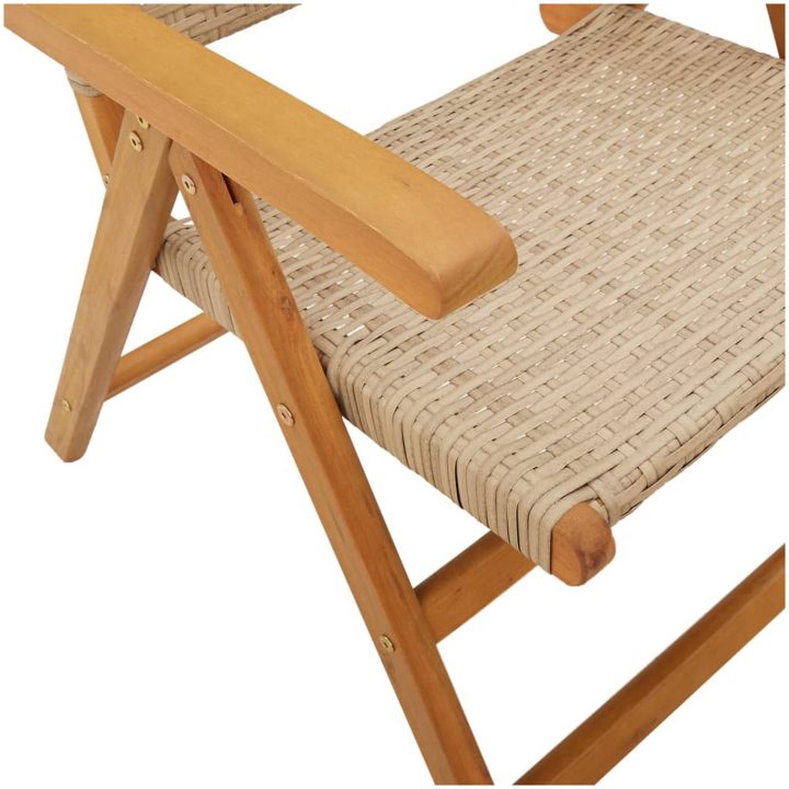 Justerbara trädgårdsstolar 4 st beige konstrotting/massivt trä vidaXL – bild 8