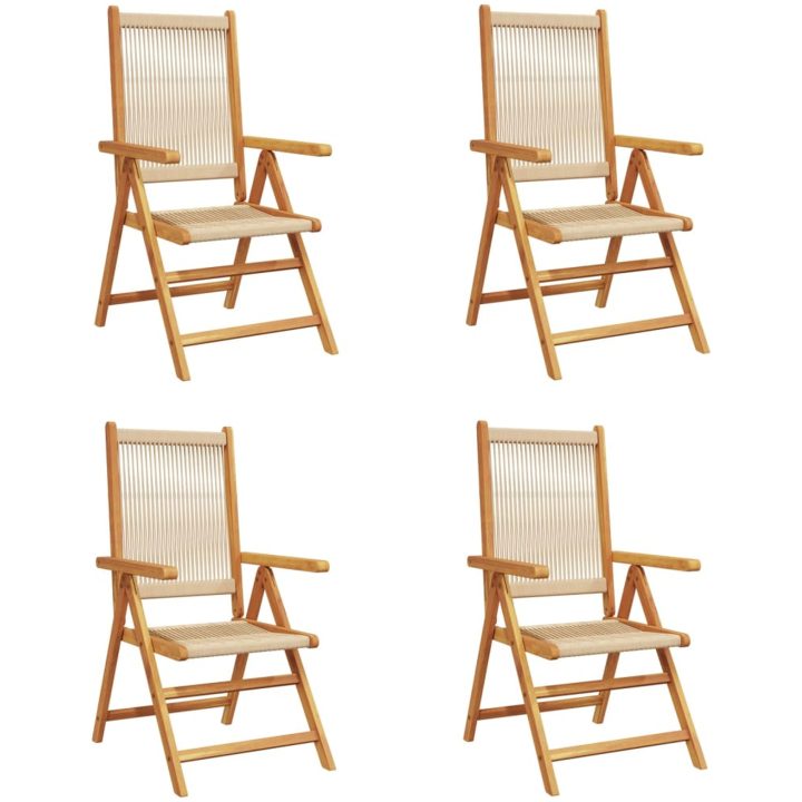 Justerbara trädgårdsstolar 4 st beige massivt akaciaträ vidaXL – bild 2