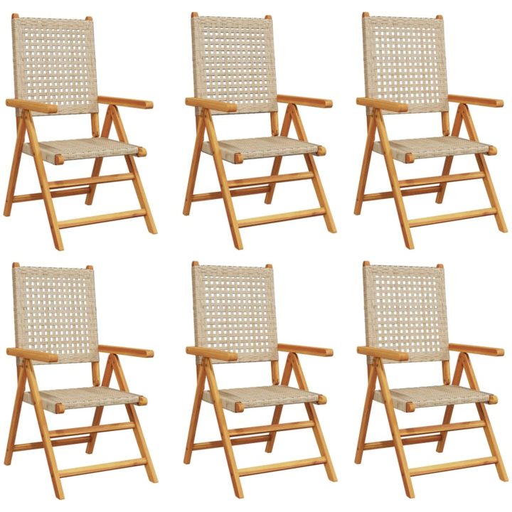 Justerbara trädgårdsstolar 6 st beige konstrotting/massivt trä vidaXL – bild 2
