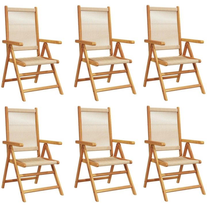 Justerbara trädgårdsstolar 6 st beige massivt akaciaträ vidaXL – bild 2