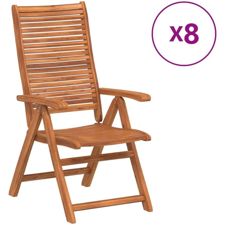 Justerbara trädgårdsstolar 8 st 56x72x107 cm massivt akaciaträ vidaXL – bild 2