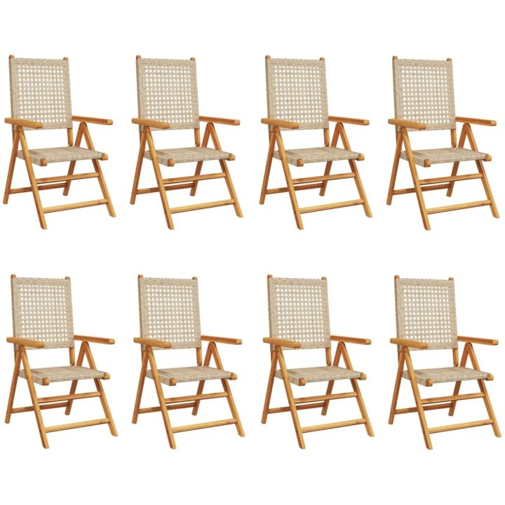 Justerbara trädgårdsstolar 8 st beige konstrotting/massivt trä vidaXL – bild 2