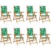 Justerbara trädgårdsstolar 8 st grön tyg och massivt trä vidaXL – miniatyr 2