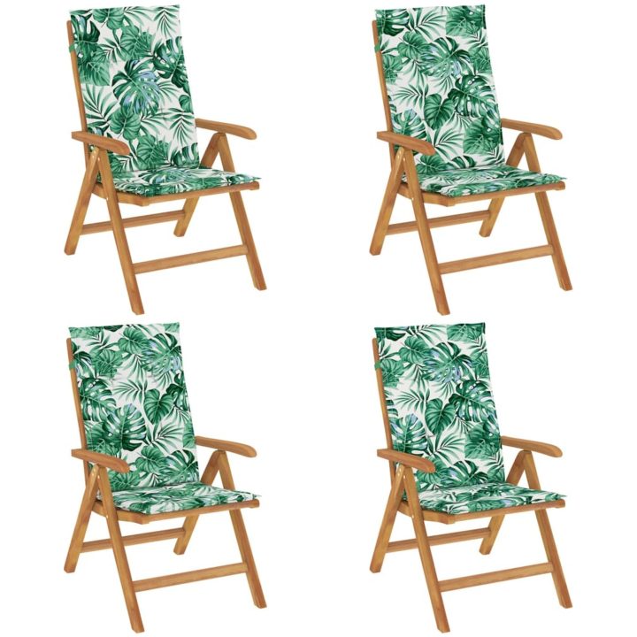 Justerbara trädgårdsstolar med dynor 4 st massiv teak vidaXL 120 x 50 x 3 cm – bild 2