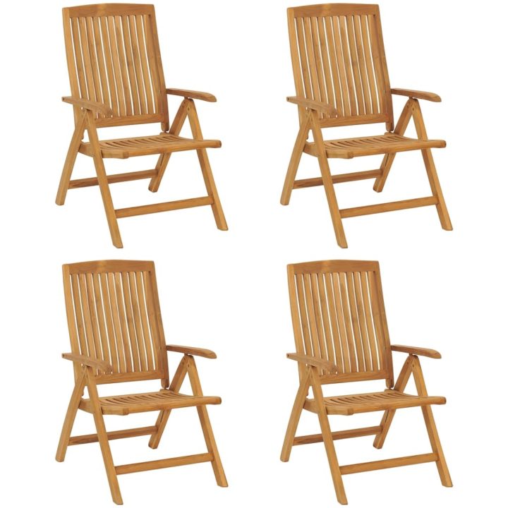 Justerbara trädgårdsstolar med dynor 4 st massiv teak vidaXL 120 x 50 x 3 cm – bild 3