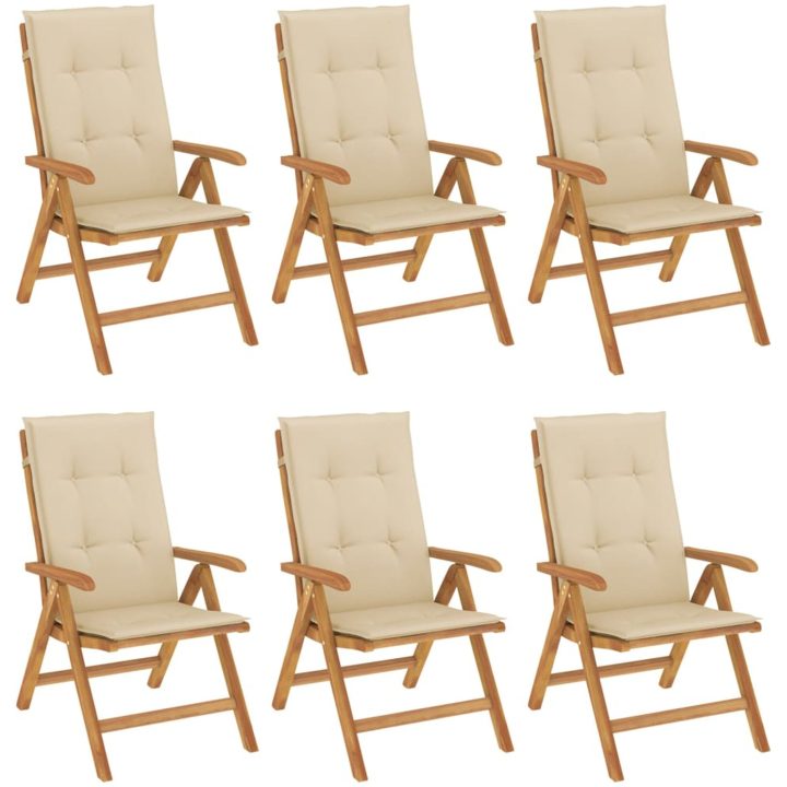 Justerbara trädgårdsstolar med dynor 6 st massiv teak vidaXL 120 x 50 x 3 cm – bild 2