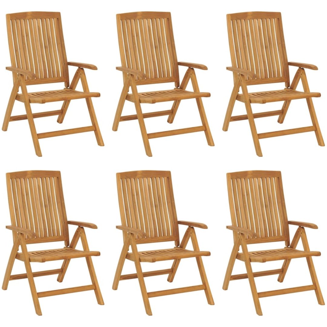 Justerbara trädgårdsstolar med dynor 6 st massiv teak vidaXL 120 x 50 x 3 cm – bild 3