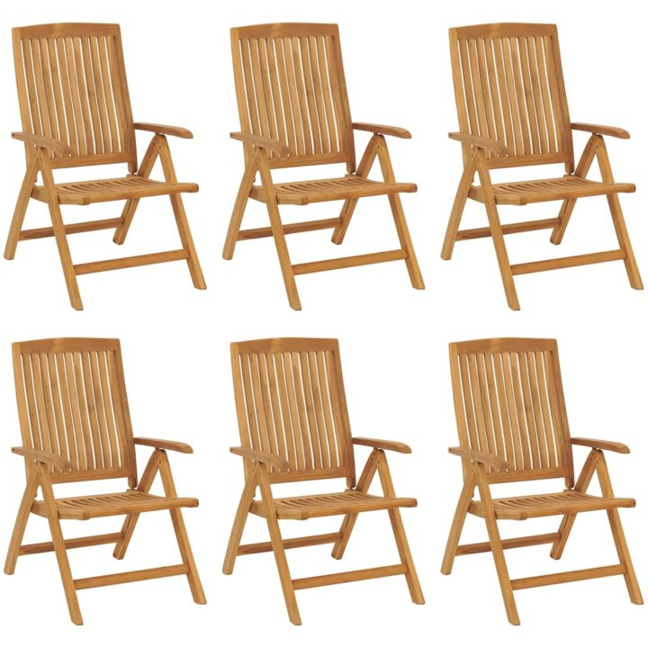 Justerbara trädgårdsstolar med dynor 6 st massiv teak vidaXL 120 x 50 x 3 cm – bild 3