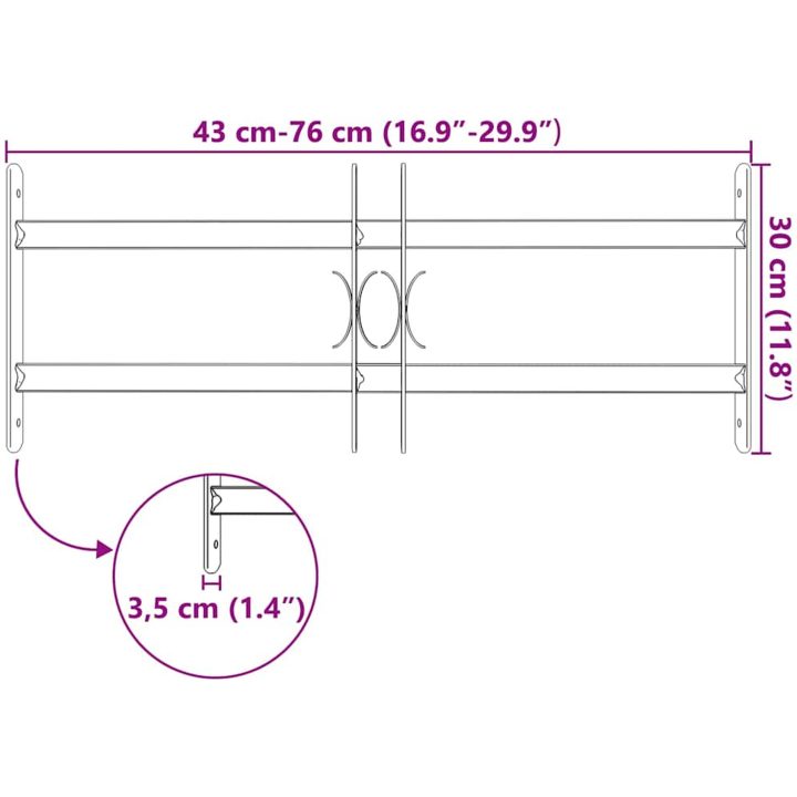 Justerbart Fönstergaller för fönster med 2 stänger vidaXL 500 - 650 mm – bild 7