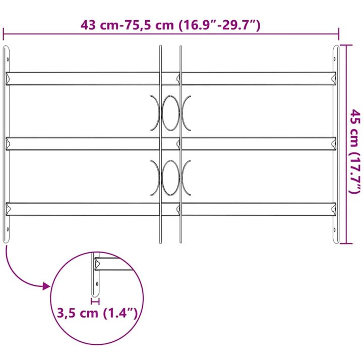 Justerbart Fönstergaller för fönster med 3 stänger vidaXL 500 - 650 mm – bild 7