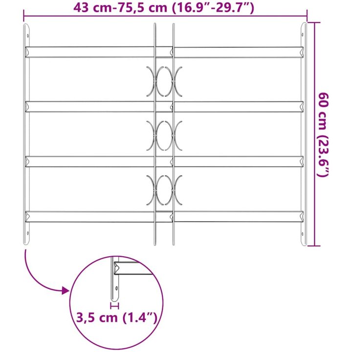 Justerbart Fönstergaller för fönster med 4 stänger vidaXL 500 - 650 mm – bild 7