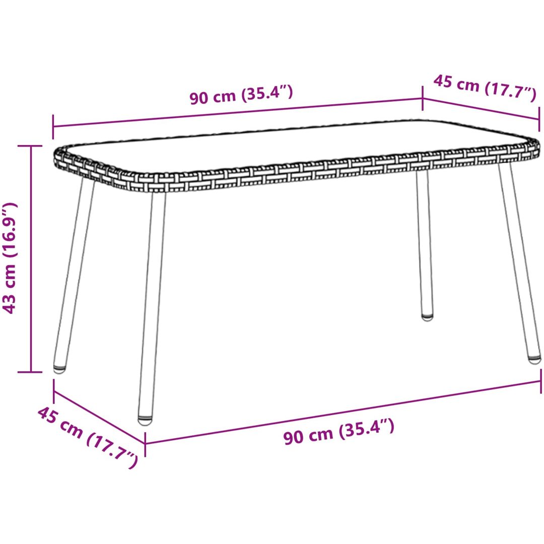 Kaffe Bord Naturligt Poly Rattan vidaXL 90 x 45 x 43 cm – bild 8