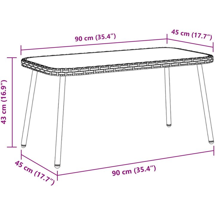 Kaffe Bord Naturligt Poly Rattan vidaXL 90 x 45 x 43 cm – bild 8
