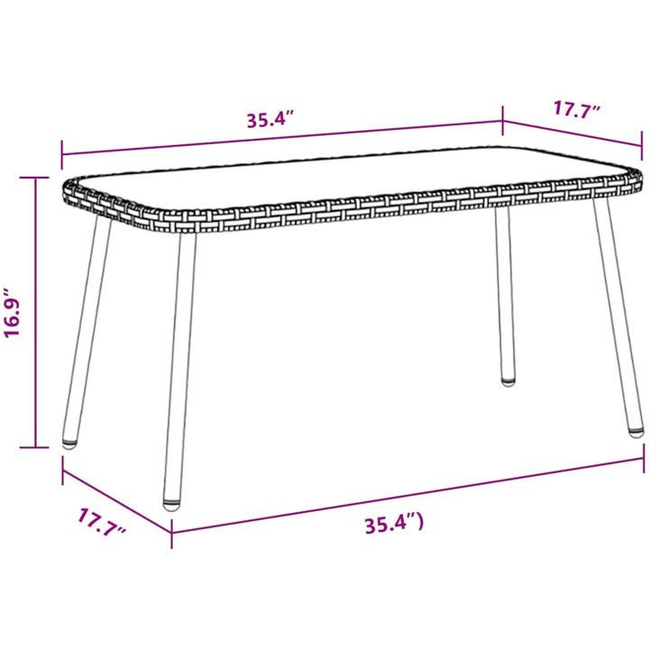 Kaffe Bord Naturligt Poly Rattan vidaXL 90 x 45 x 43 cm – bild 9