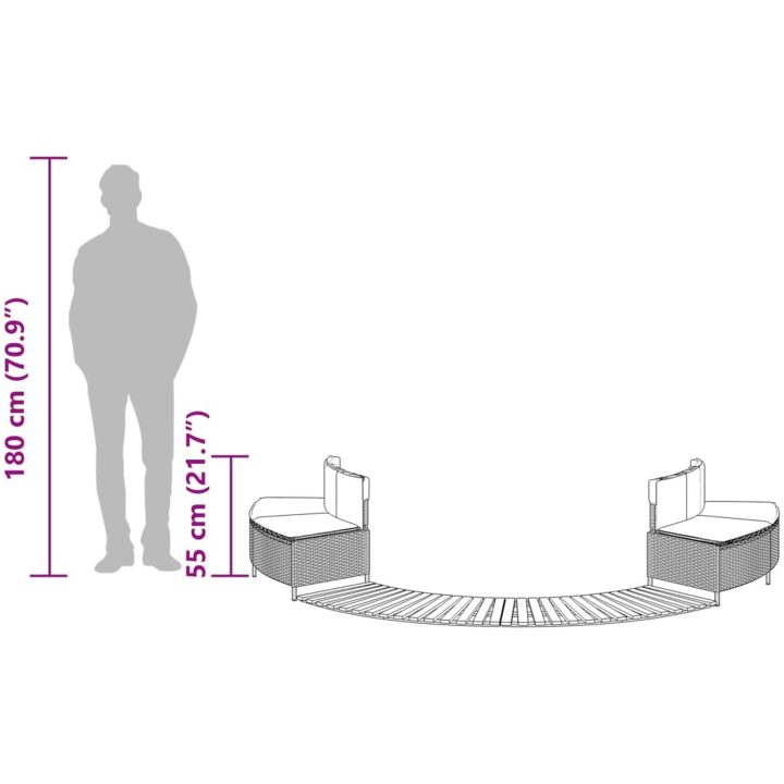 Kant till spabad svart konstrotting och massivt akaciaträ vidaXL 2x bench + 2x step – bild 9