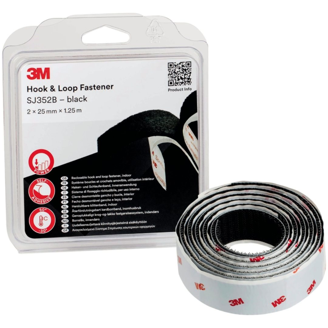 Kardborreband 25mmx1,25m 3M Svart L: 125 m