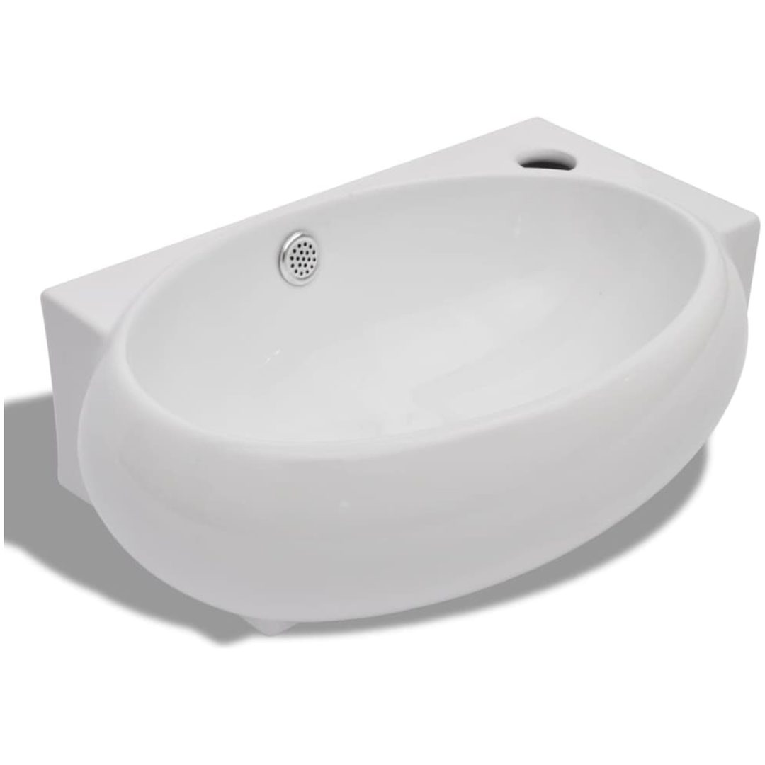 Keramiskt handfat ovalt vit vidaXL – bild 2