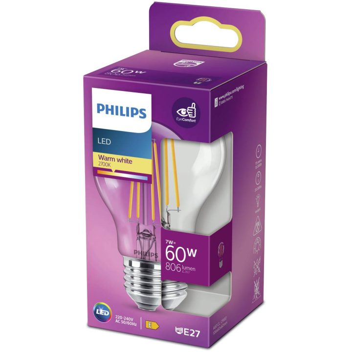 Klassisk glödlampa (LED) E27 (klar) Philips LED CLA 60W LJU E27 SRT4 VV – bild 2