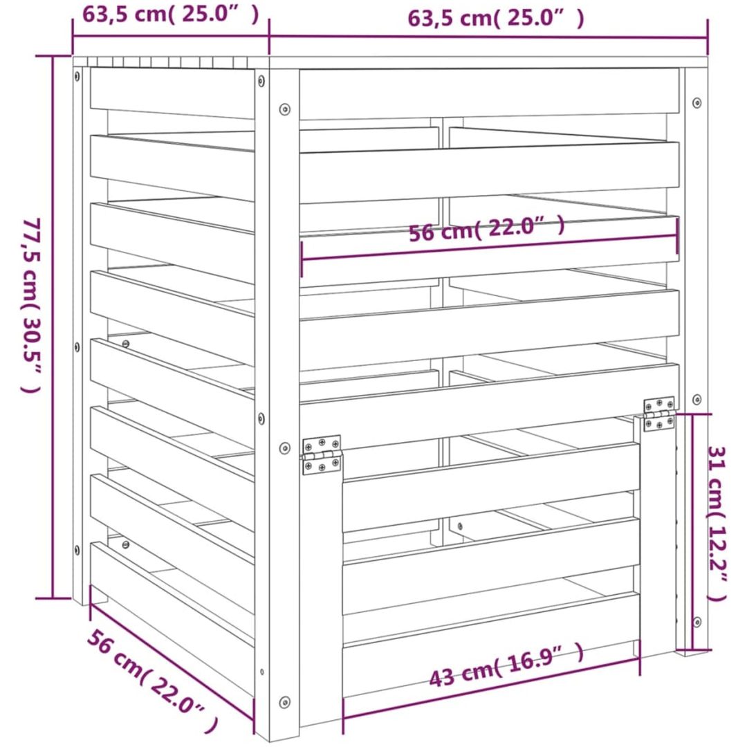 Kompostlåda massiv furu vidaXL 63.5 x 63.5 x 77.5 cm – bild 10