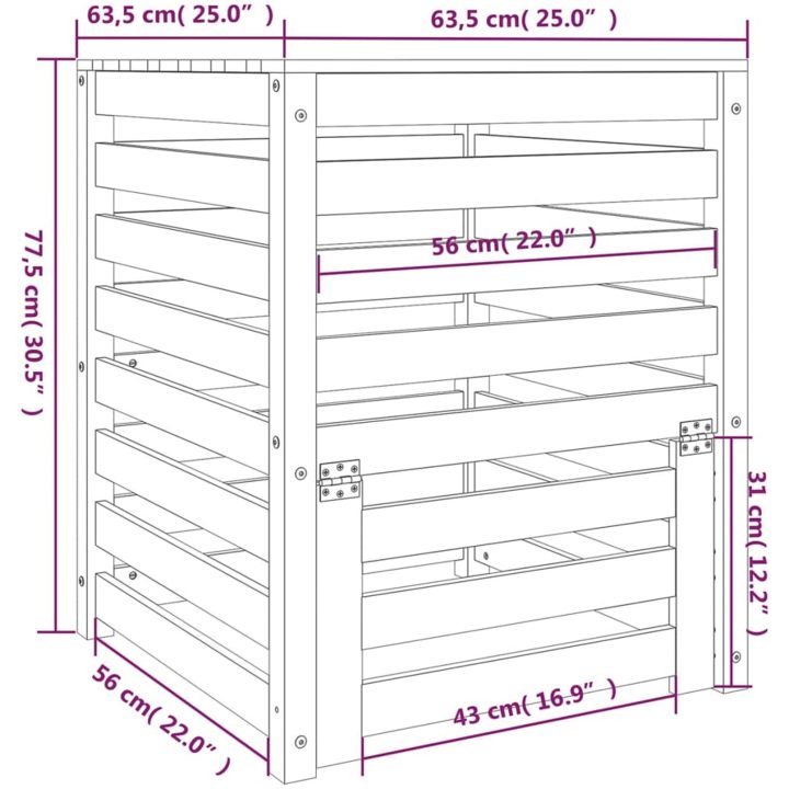 Kompostlåda massiv furu vidaXL 63.5 x 63.5 x 77.5 cm – bild 10