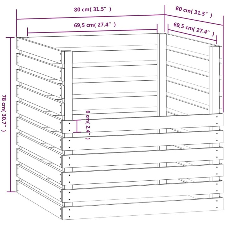 Kompostlåda massiv furu vidaXL 80 x 80 x 78 cm – bild 8