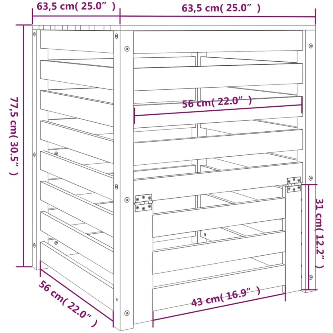 Kompostlåda vit massiv furu vidaXL 63.5 x 63.5 x 77.5 cm – bild 10