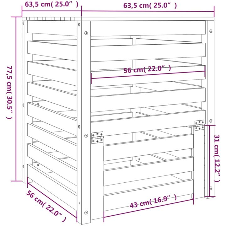 Kompostlåda vit massiv furu vidaXL 63.5 x 63.5 x 77.5 cm – bild 10